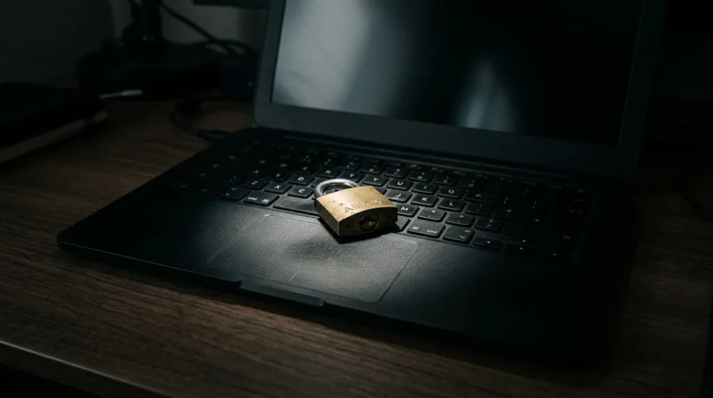 A padlock on a laptop keyboard symbolising the danger of unlicensed betting sites